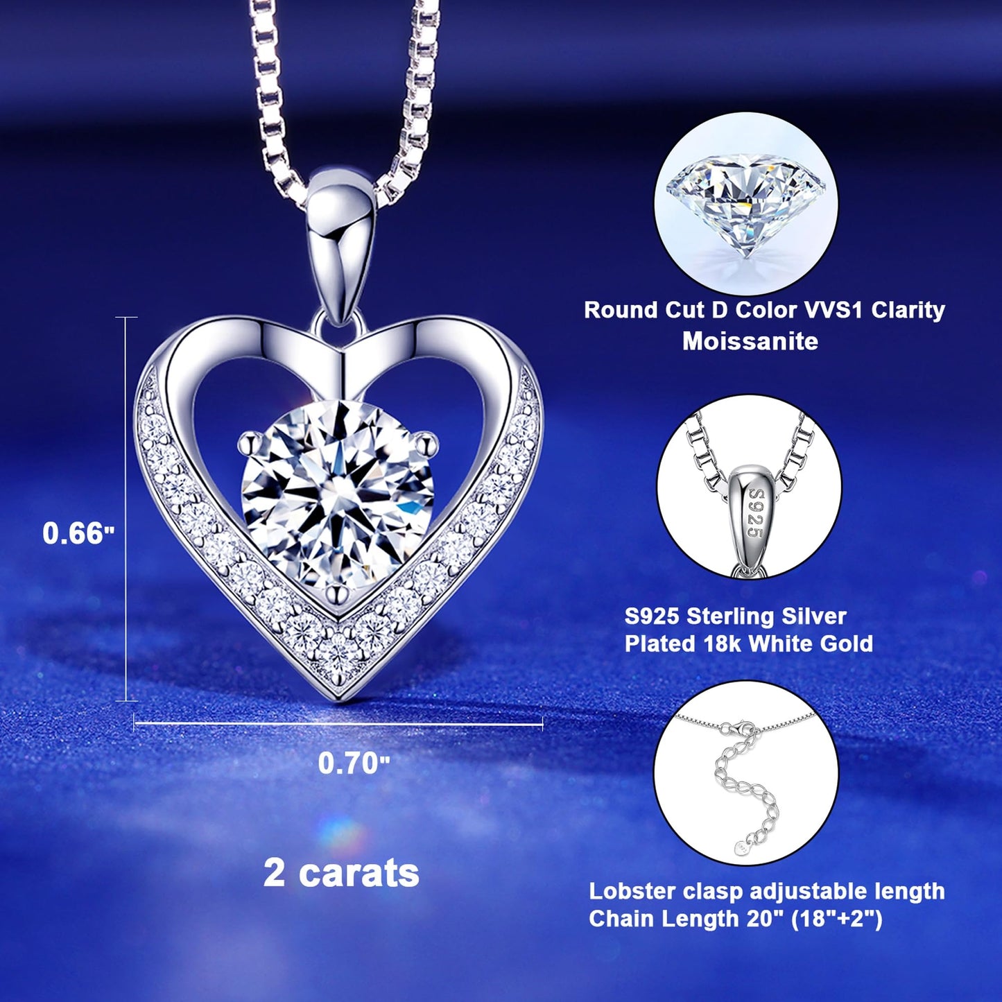 Heart Pendant Gold Necklace for Women Moissanite Lab-Created Gem