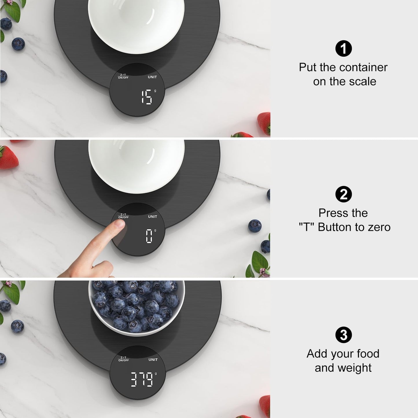 Digital Kitchen Scale with LCD Display, Batteries Included, Weighs up to 11 pounds, Black and Stainless Steel