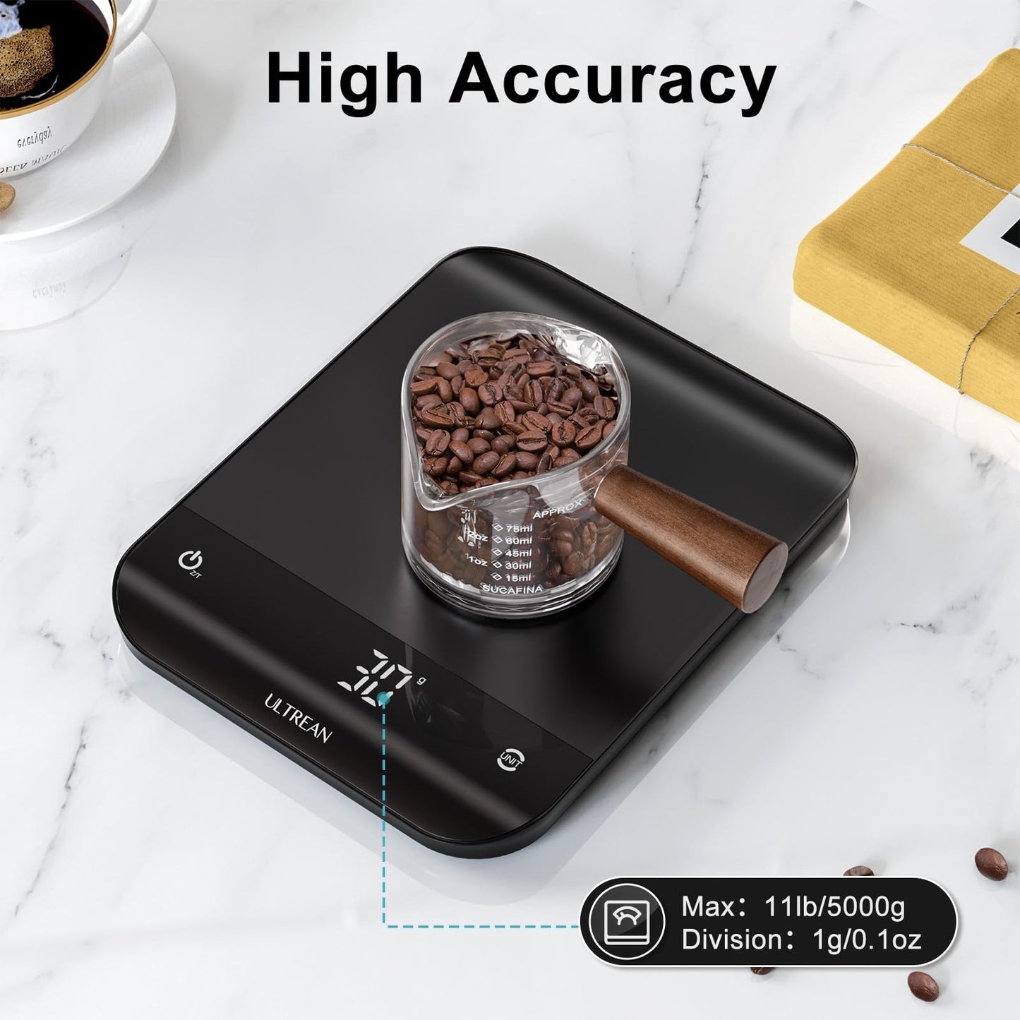 Digital Kitchen Scale with LCD Display, Batteries Included, Weighs up to 11 pounds, Black and Stainless Steel
