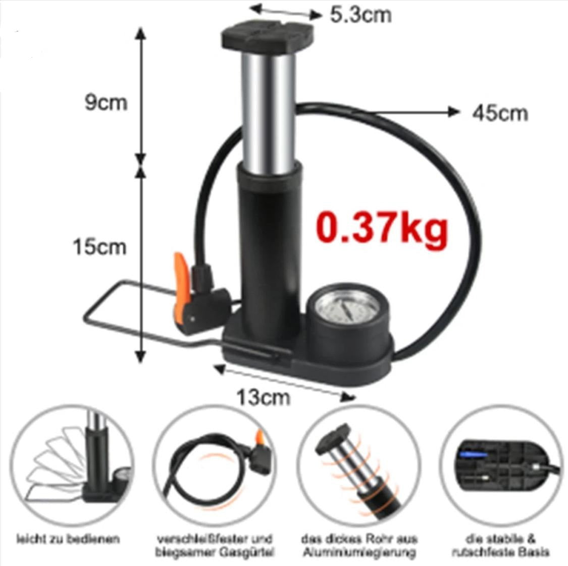 High Pressure Foot Air Pump with Gauge Heavy-Duty Foot Pump