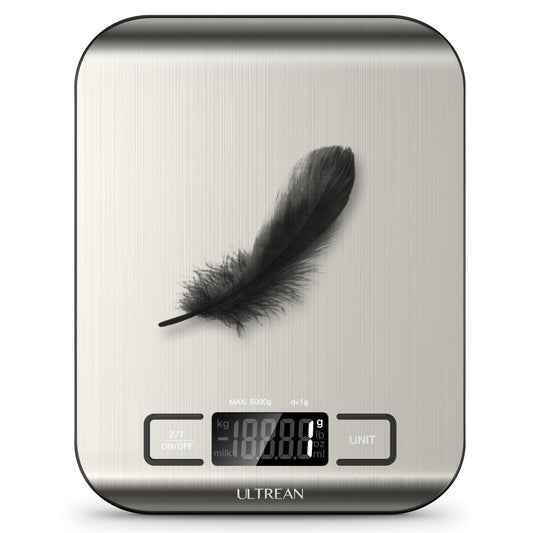 Digital Kitchen Scale with LCD Display, Batteries Included, Weighs up to 11 pounds, Black and Stainless Steel