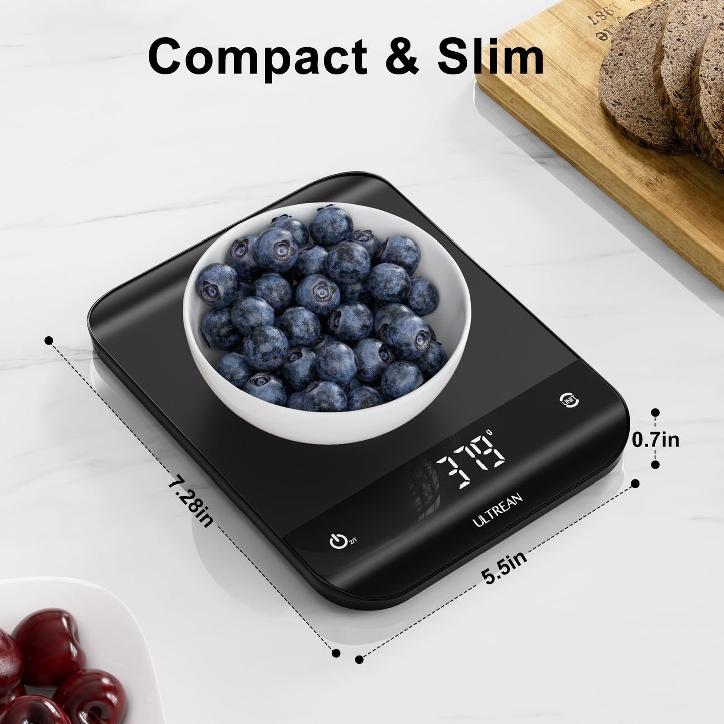 Digital Kitchen Scale with LCD Display, Batteries Included, Weighs up to 11 pounds, Black and Stainless Steel