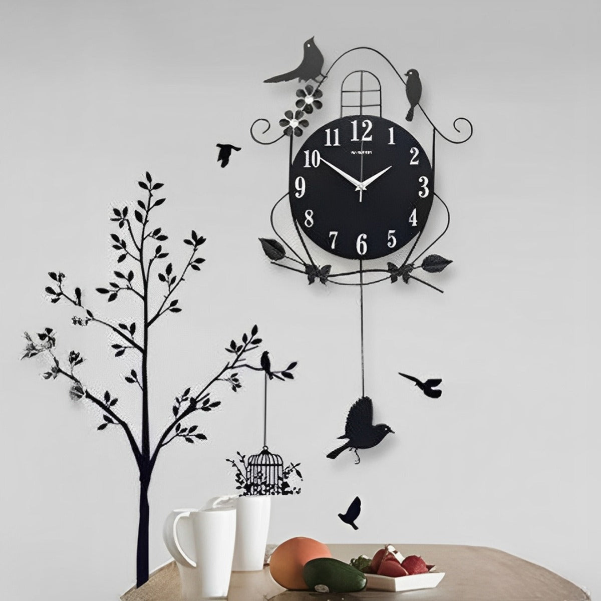 Wooden Bird Cage Wall Clock